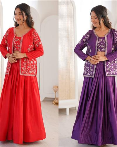 Heavy Chinon Silk Matching Thread & Sequin Embroidery Lehengha Choli With  Koti 